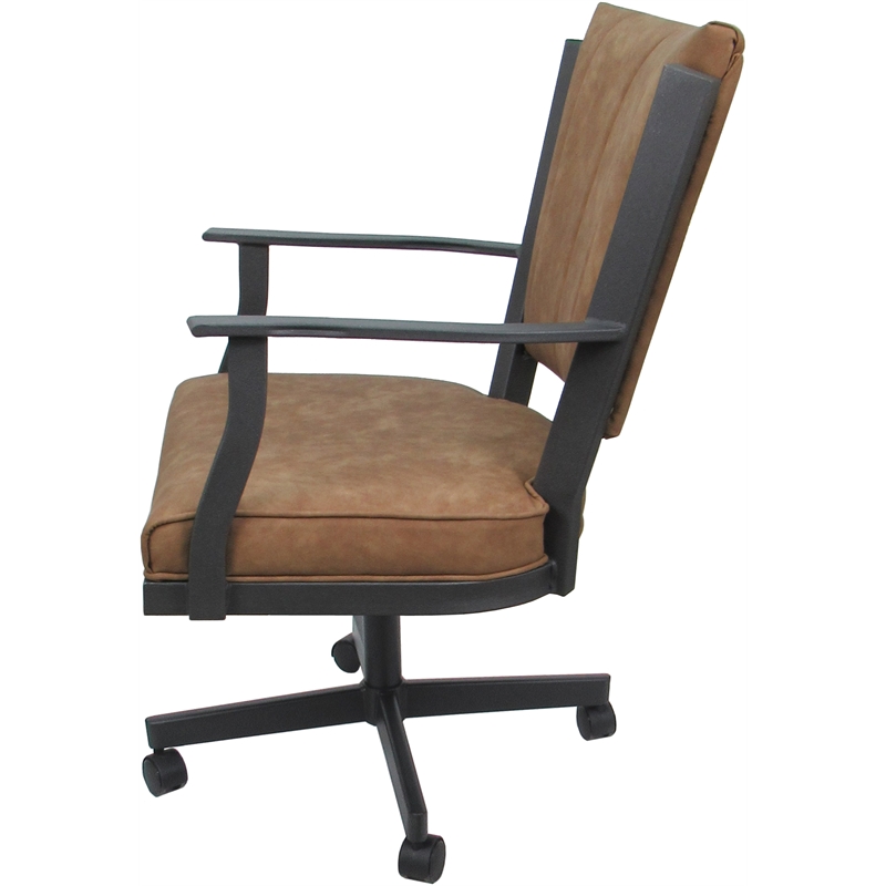 Montana Swivel Metal Dining Caster Chair - Pecan Brown Vinyl - Gray