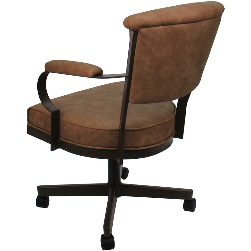Swivel Metal Dining Caster Chair - Miami - Pecan Brown Vinyl - Brown