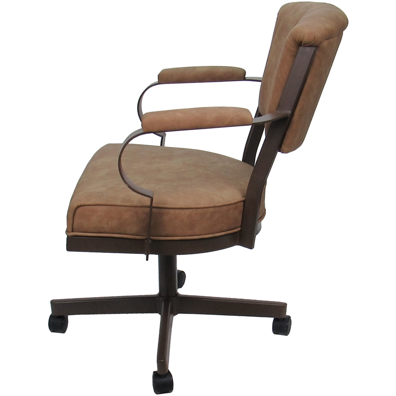 Swivel Metal Dining Caster Chair - Miami - Pecan Brown Vinyl - Brown