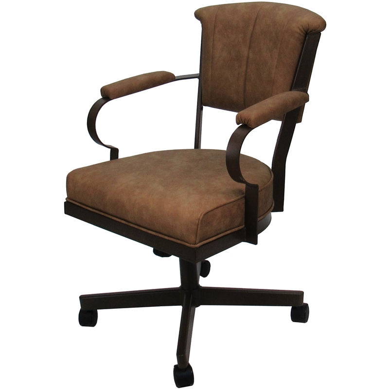 Swivel Metal Dining Caster Chair - Miami - Pecan Brown Vinyl - Brown