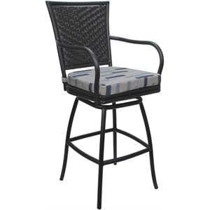 Outdoor or Indoor Counter 26&quot Bar Stool - Elon Arms - Blue Beige Fabric - Gray