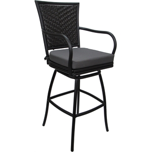 Outdoor or Indoor Counter 26&quot Bar Stool - Elon Arms - Dark Gray Fabric - Black
