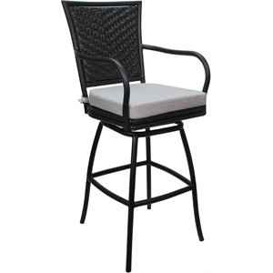 Outdoor or Indoor Metal Counter 26&quot Bar Stool - Elon Arms - White Fabric - Black