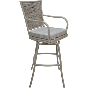 Outdoor or Indoor Metal Bar Stool 30&quot Seat - Elon Arms - NF Cream Fabric - Beige