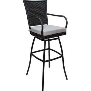 Outdoor or Indoor Metal Bar Stool 30&quot Seat - Elon Arms - White Fabric - Black
