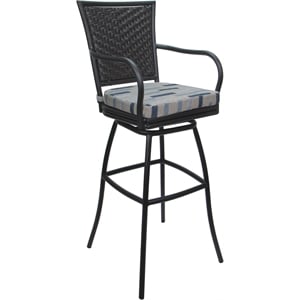 Outdoor or Indoor Metal Bar Stool 30&quot Seat -Elon Arms - Blue Beige Fabric - Gray