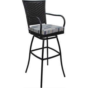 Outdoor or Indoor Extra Tall Bar Stool 34&quot Elon Arms - Blue Beige Fabric - Black