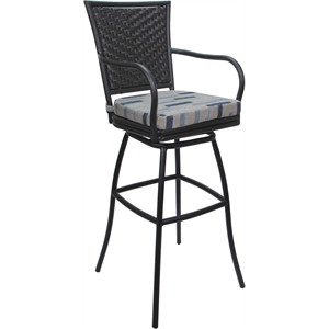 Outdoor or Indoor Extra Tall Bar Stool 34&quot -Elon Arms - Blue Beige Fabric - Gray