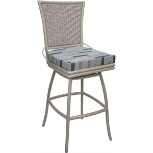 Outdoor or Indoor Metal Counter 26&quot Bar Stool -Elon  - Blue Beige Fabric - Beige