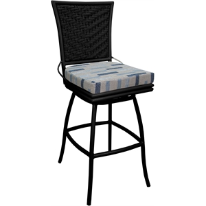 Outdoor or Indoor Metal Counter 26&quot Bar Stool -Elon  - Blue Beige Fabric - Black