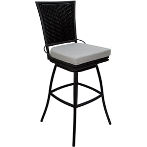 Outdoor or Indoor Metal Bar Stool 30&quot Seat - Elon - White Fabric - Black