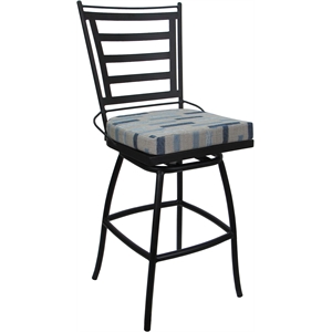Outdoor or Indoor Metal Counter 26&quot Bar Stool Jordan - Blue Beige Fabric - Black