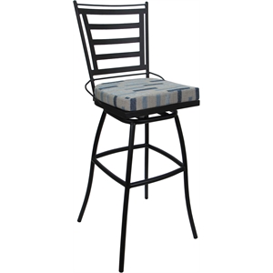 Outdoor or Indoor Bar Stool 30&quot Seat - Jordan - Blue Beige Fabric - Black