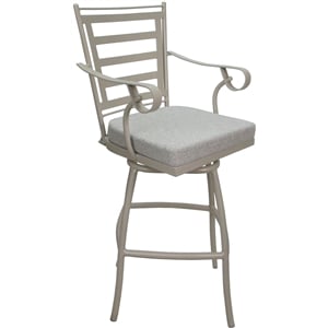 Outdoor or Indoor Counter Stool 26&quot Seat - Jordan Arms - White Fabric - Beige