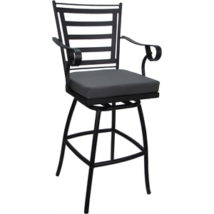 Outdoor or Indoor Counter Stool 26&quot Seat -Jordan Arms - Dark Gray Fabric - Black