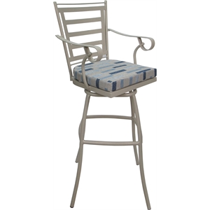 Outdoor or Indoor Bar Stool 30&quot Seat - Jordan Arms - Blue Beige Fabric - Beige