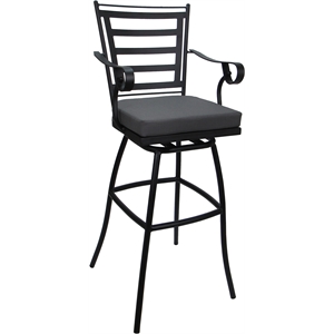 Outdoor or Indoor Bar Stool 30&quot Seat - Jordan Arms - Dark Gray Fabric - Black