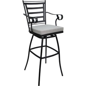 Outdoor or Indoor Extra Tall Bar Stool 34&quot - Jordan Arms - White Fabric - Black