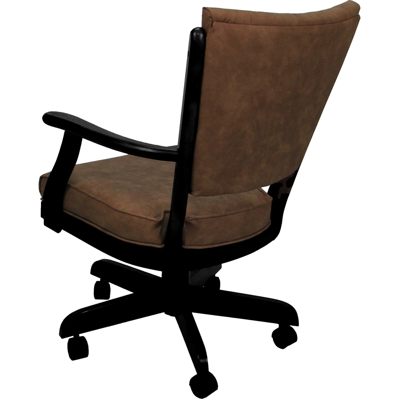 Classic Caster Solid Wood Dining Chair - Pecan Brown Vinyl - Black Frame