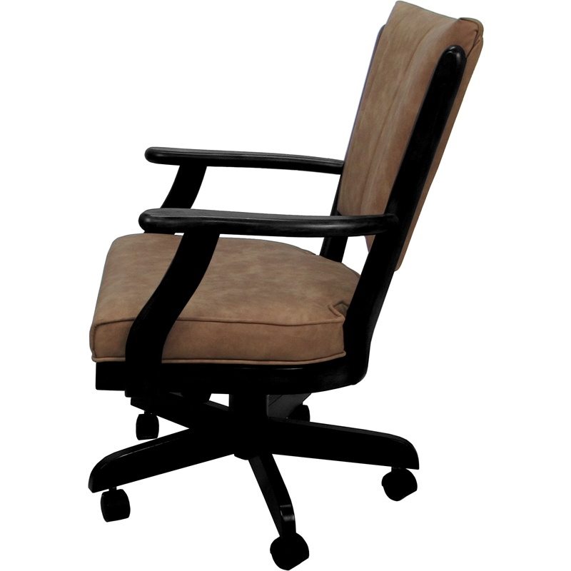 Classic Caster Solid Wood Dining Chair - Pecan Brown Vinyl - Black Frame