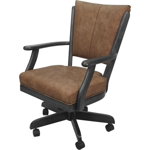 Classic Caster Solid Wood Dining Chair - Pecan Brown Vinyl - Gray Frame