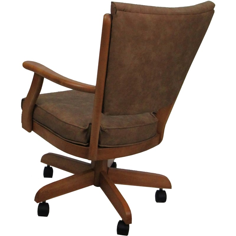 Classic Caster Solid Wood Dining Chair - Pecan Brown Vinyl - Honey Frame