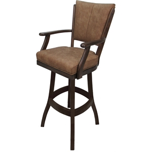 Classic Swivel Bar Stool Solid Wood 30&quot - Pecan Brown Vinyl - Walnut