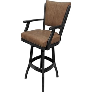 Classic Extra Tall Swivel Bar Stool Solid Wood 34&quot - Pecan Brown Vinyl - Gray