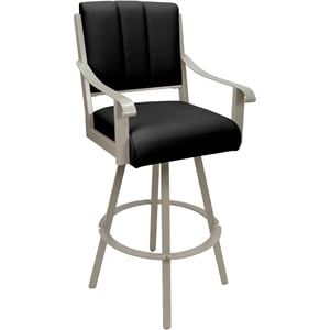 Leather Extra Tall Swivel Metal Bar Stool 34&quot Seat - Memphis - Black on Beige