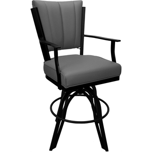 Leather Counter Swivel Metal Bar Stool Montana 26&quot Seat - Gray Leather - Black
