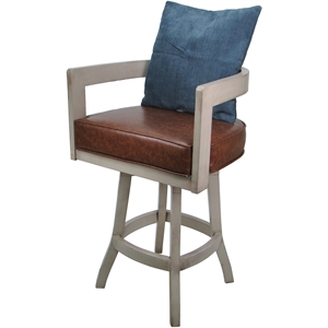 Swivel Wood Extra Tall Stool - Kadir Brown Vinyl - Beige - Blue Pillow