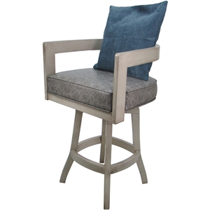 Swivel Wood Bar Stool 30&quot Seat - Kadir - Gray Vinyl - Beige - Blue Pillow