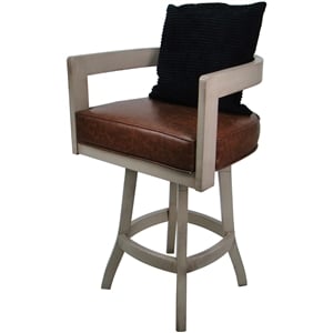 Swivel Wood Counter Stool 26&quot Seat - Kadir - Brown Vinyl - Beige - Black Pillow