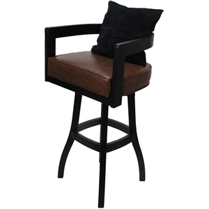 Swivel Wood Bar Stool - Kadir Brown Vinyl - Black - Black Pillow