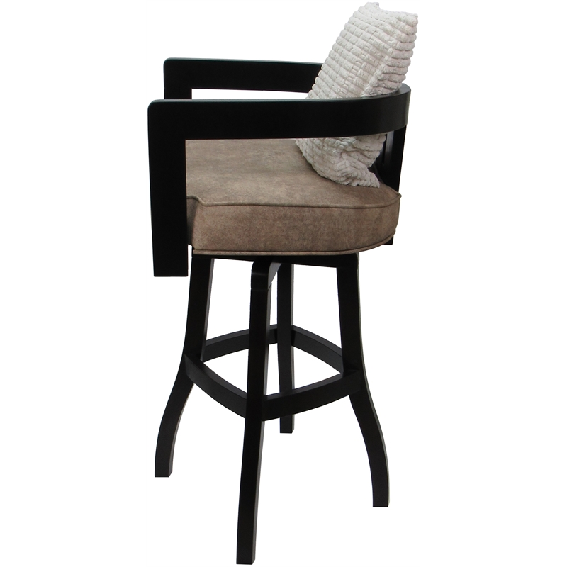 Swivel Wood Counter Stool - Kadir Tan Vinyl - Black - Cream Pillow