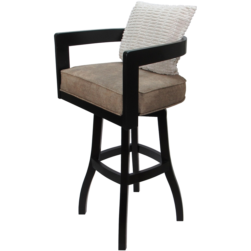 Swivel Wood Counter Stool - Kadir Tan Vinyl - Black - Cream Pillow