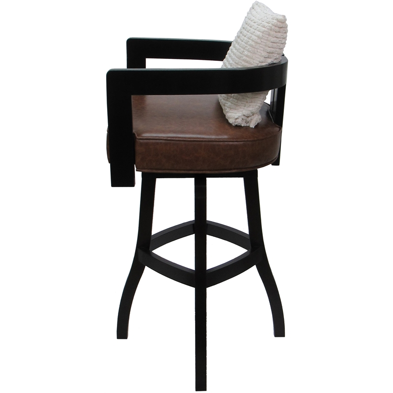 Swivel Wood Bar Stool - Kadir Tan Vinyl - Black - Cream Pillow