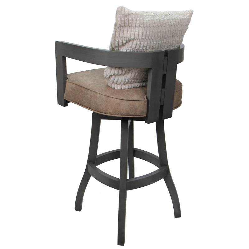 Swivel Wood Bar Stool - Kadir Tan Vinyl - Gray - Cream Pillow