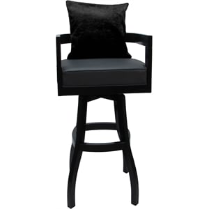 Swivel Wood Bar Stool 30&quot Seat - Kadir Gray Vinyl - Black Frame - Black Pillow