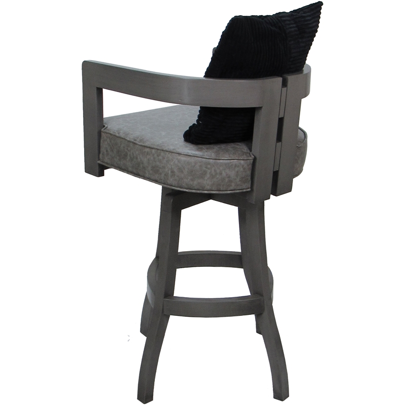 Swivel Wood Extra Tall Stool - Kadir Gray Vinyl - Gray Frame - Black Pillow