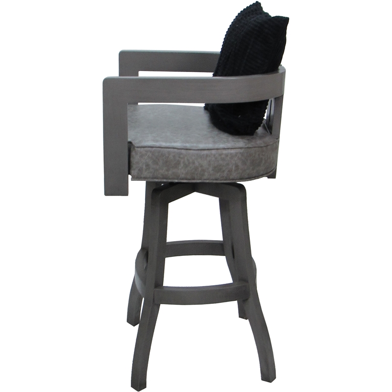 Swivel Wood Extra Tall Stool - Kadir Gray Vinyl - Gray Frame - Black Pillow