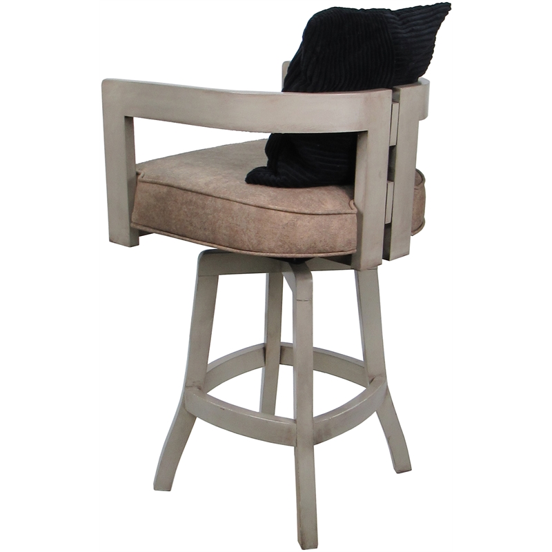 Swivel Wood Bar Stool - Kadir Tan Vinyl - Beige - Black Pillow