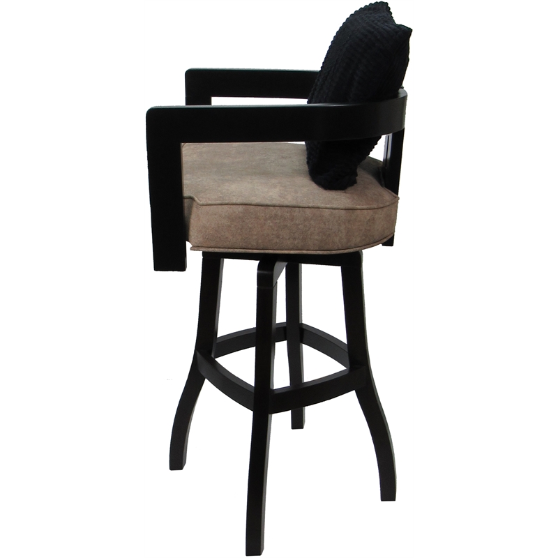 Swivel Wood Counter Stool - Kadir Tan Vinyl - Black Frame - Black Pillow