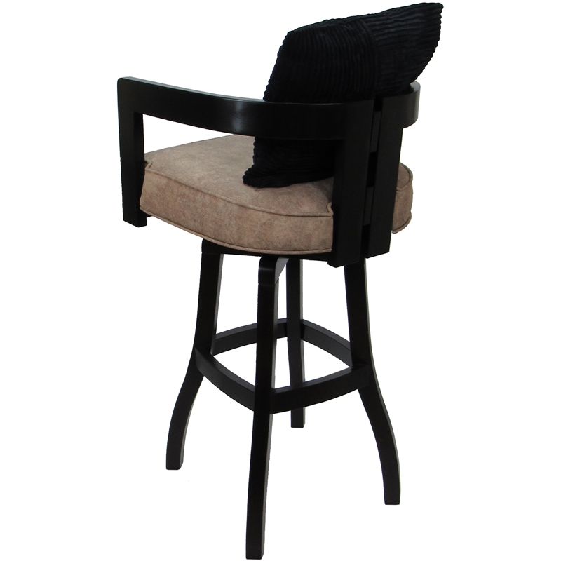 Swivel Wood Bar Stool - Kadir Tan Vinyl - Black - Black Pillow