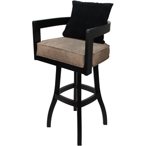 Swivel Wood Bar Stool - Kadir Tan Vinyl - Black - Black Pillow