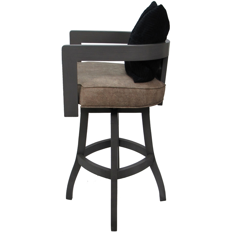 Swivel Wood Bar Stool - Kadir Tan Vinyl - Gray - Black Pillow