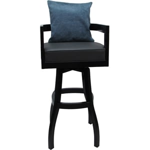 Swivel Wood Counter Stool 26&quot Seat - Kadir - Gray Vinyl - Black - Blue Pillow