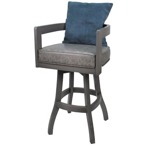 Swivel Wood Counter Stool 26&quot Seat - Kadir - Gray Vinyl - Gray - Blue Pillow
