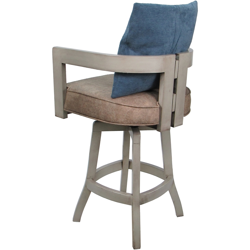 Swivel Wood Bar Stool - Kadir Tan Vinyl - Beige - Blue Pillow