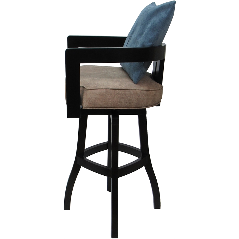 Swivel Wood Bar Stool - Kadir Tan Vinyl - Black - Blue Pillow